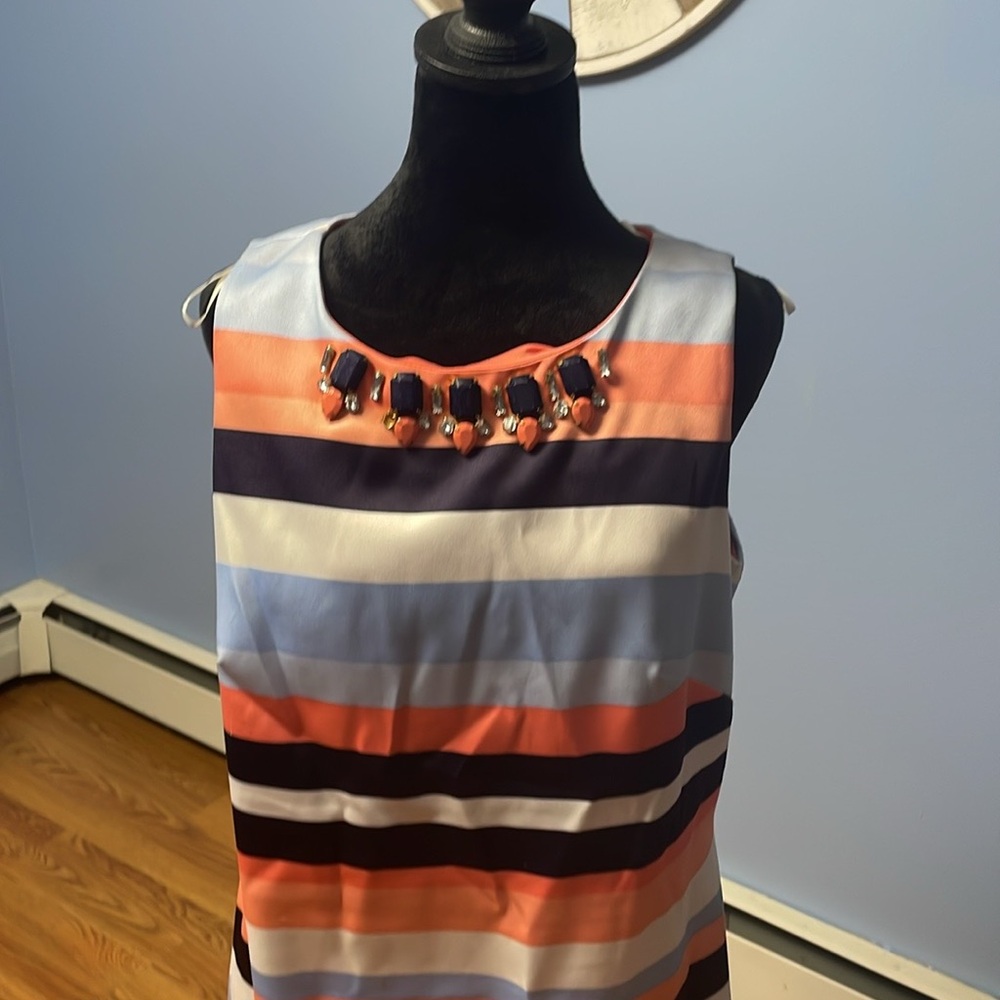 Peach with blue and white size 14 with attached necklace